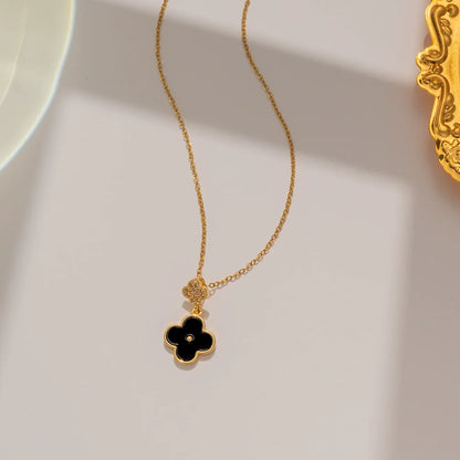 Necklace Titanium Steel Four Leaf Clover Geometric Natural Gold Inlaid Ball Chain