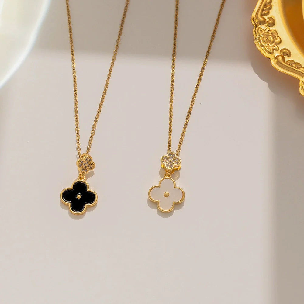 Necklace Titanium Steel Four Leaf Clover Geometric Natural Gold Inlaid Ball Chain