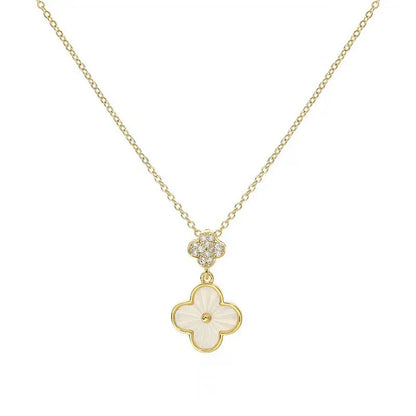 Necklace Titanium Steel Four Leaf Clover Geometric Natural Gold Inlaid Ball Chain