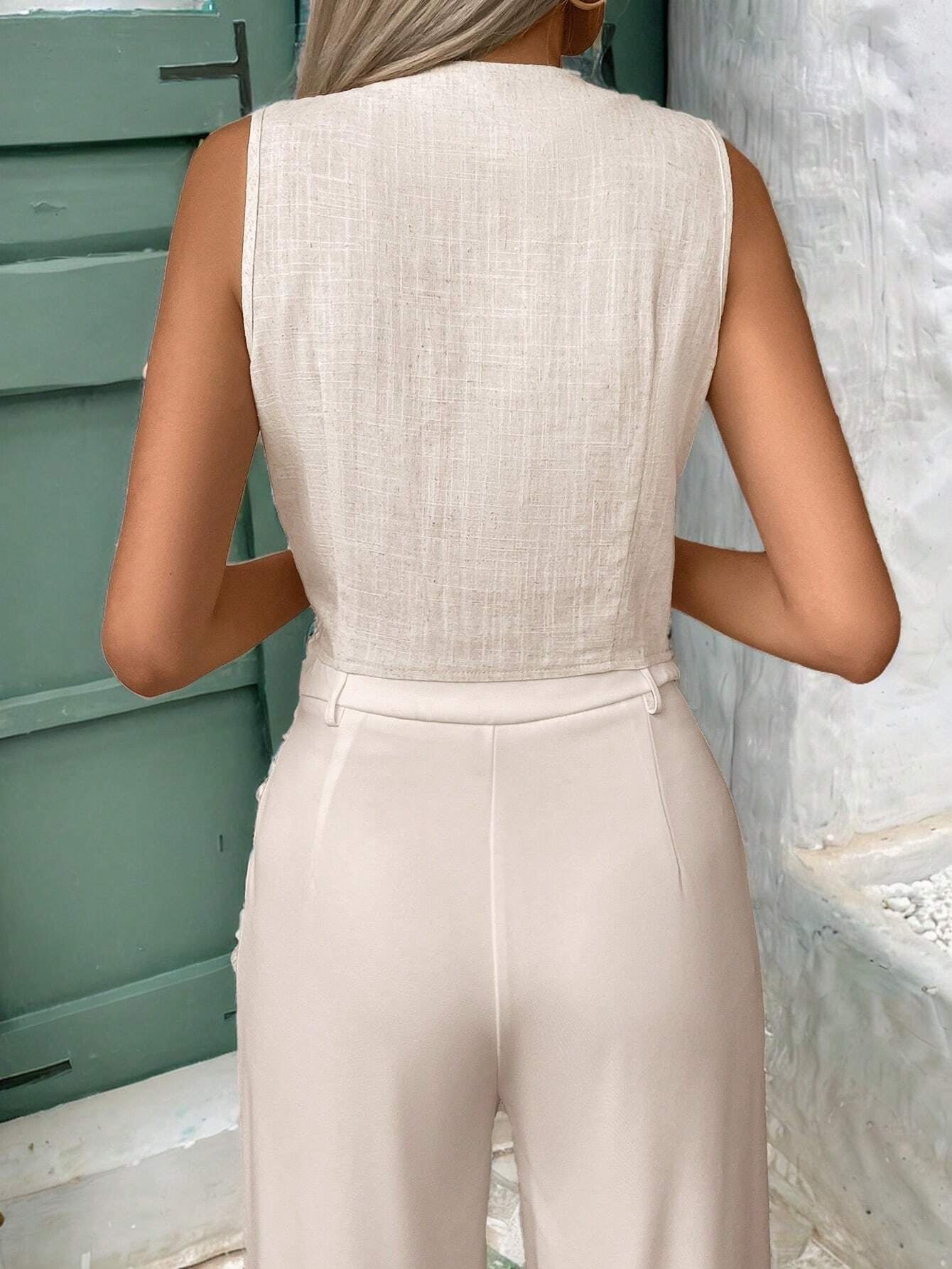 Frenchy Sleeveless Solid Color Casual Old Money Outfits Old Money Style Linen Fabric Shirt Earthy Clothes Commute Minimalist Office Old Money Simple Elegant Summer