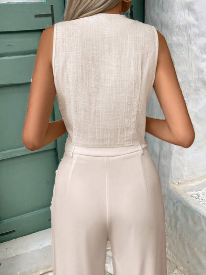 Frenchy Sleeveless Solid Color Casual Old Money Outfits Old Money Style Linen Fabric Shirt Earthy Clothes Commute Minimalist Office Old Money Simple Elegant Summer